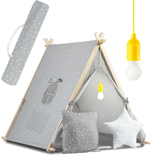 Namiot dla dzieci domek, iglo, wigwam, z lampką, poduszkami, 110x107x106cm szary Ricokids Ricokids