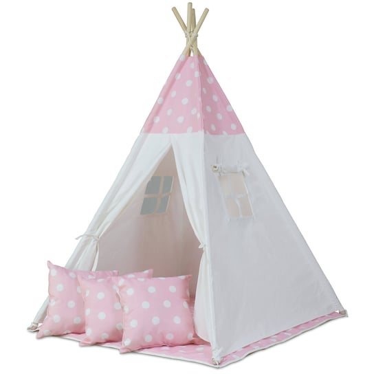 Namiot dla dzieci RICOKIDS Tipi, grochy, biało-różowy, 160x120x120 cm Ricokids