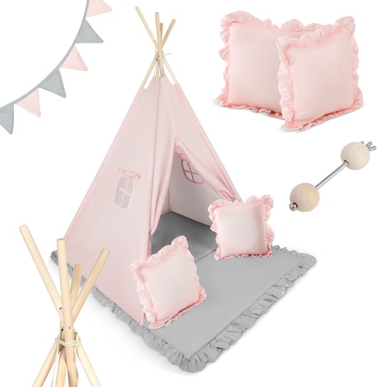 Namiot dla dzieci tipi różowe, teepee, wigwam z girlandą poduszkami matą, Nukido Nukido