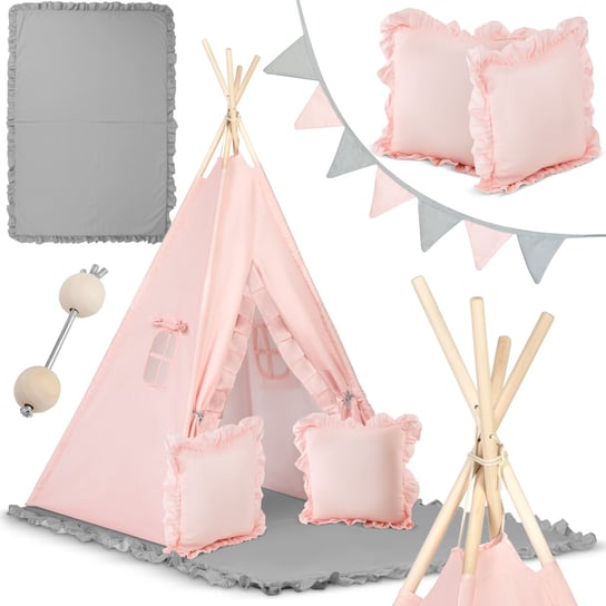 Namiot dla dzieci tipi różowe, teepee, wigwam z girlandą poduszkami matą, Nukido Nukido