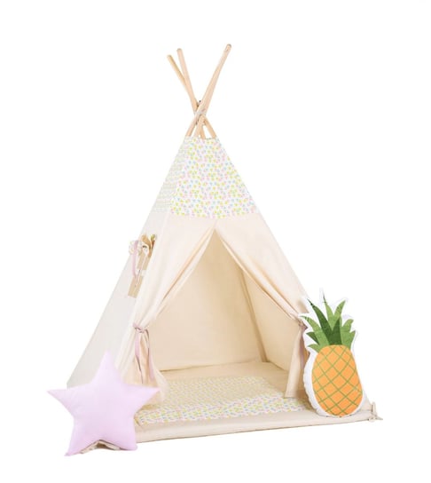 Namiot tipi dla dzieci, bawełna, okienko, ananas, pudrowe cukierki Sówka Design