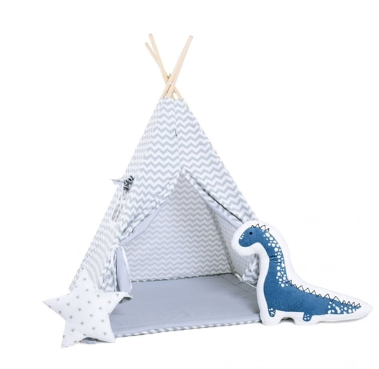 Namiot tipi dla dzieci, bawełna, okienko, dinozaur, srebrzyste fale Sówka Design