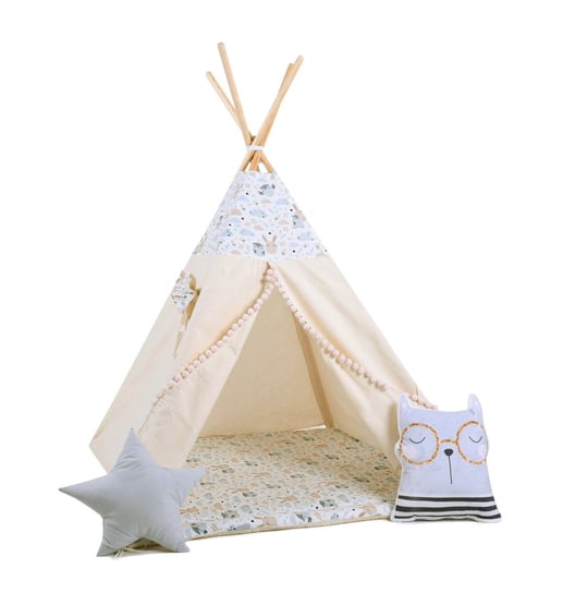 Namiot tipi dla dzieci, bawełna, okienko, kotek, pastelowi przyjaciele Sówka Design