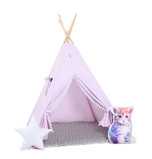 Namiot tipi dla dzieci, bawełna, okienko, kotek, purpurowe szarości Sówka Design