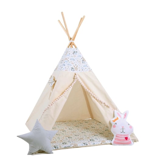 Namiot tipi dla dzieci, bawełna, okienko, królik, pastelowi przyjaciele Sówka Design