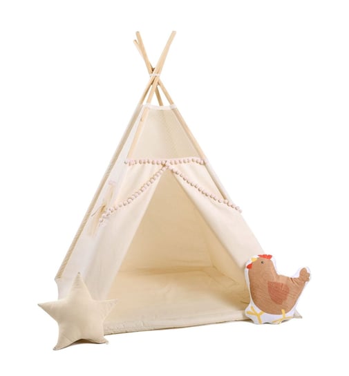 Namiot tipi dla dzieci, bawełna, okienko, kura, kuleczkowa mgiełka Sówka Design