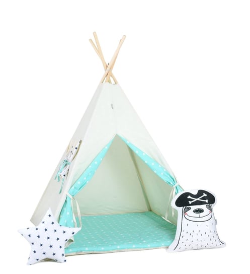 Namiot tipi dla dzieci, bawełna, okienko, kuter, seledynowe niebo Sówka Design