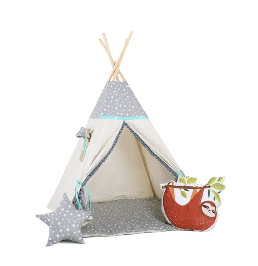 Namiot tipi dla dzieci, bawełna, okienko, leniwiec, miętowa gwiazdeczka Sówka Design