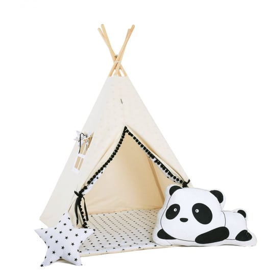 Namiot tipi dla dzieci, bawełna, okienko, panda, kremowa iskierka Sówka Design