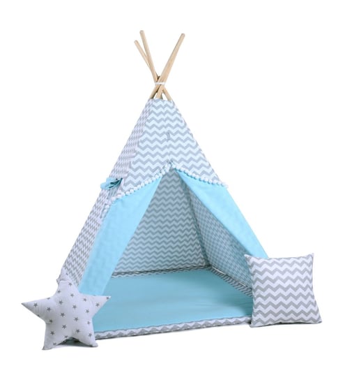 Namiot tipi dla dzieci, bawełna, okienko, poduszka, błękitna drzemka Sówka Design
