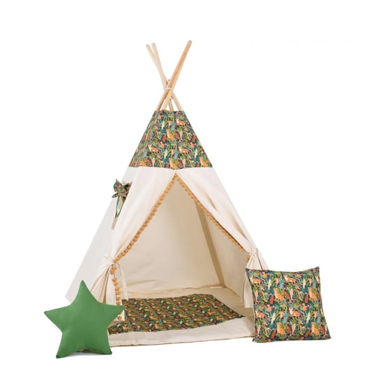 Namiot tipi dla dzieci, bawełna, okienko, poduszka, dżunglowa kryjówka Sówka Design