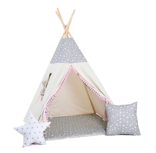 Namiot tipi dla dzieci, bawełna, okienko, poduszka, gwiazdkowa perełka Sówka Design