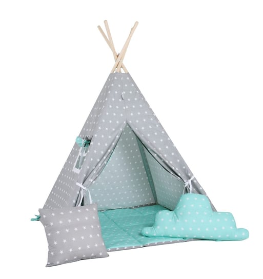 Namiot tipi dla dzieci, bawełna, okienko, poduszka, miętowy pyłek Sówka Design