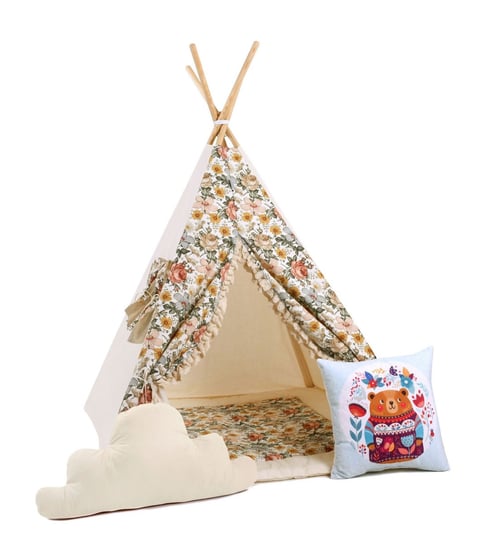 Namiot tipi dla dzieci, bawełna, okienko, poduszka miś, słodka sielanka Sówka Design