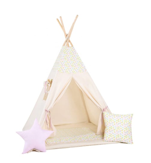Namiot tipi dla dzieci, bawełna, okienko, poduszka, pudrowe cukierki Sówka Design