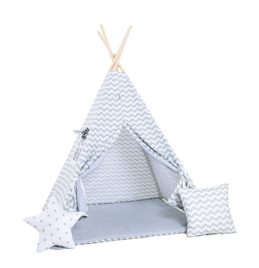 Namiot tipi dla dzieci, bawełna, okienko, poduszka, srebrzyste fale Sówka Design