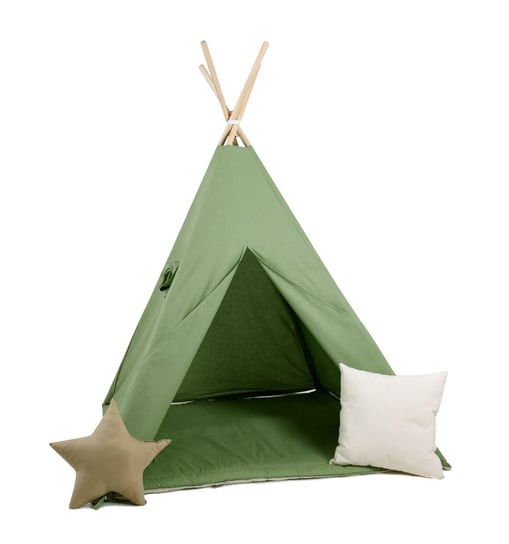 Namiot tipi dla dzieci, bawełna, okienko, poduszka, zielono mi Sówka Design