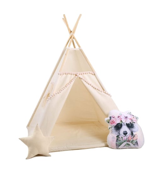 Namiot tipi dla dzieci, bawełna, okienko, szop, kuleczkowa mgiełka Sówka Design