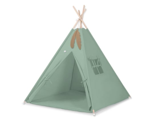 Namiot TIPI dla dzieci +mata + zawieszki pióra - szałwia Bobono