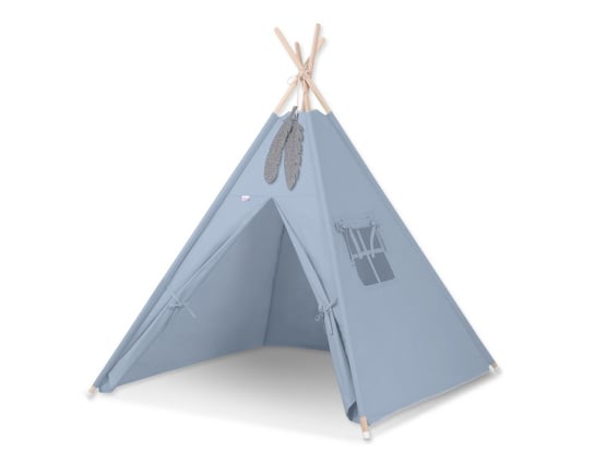 Namiot Tipi dla dzieci + zawieszki pióra - brudny niebieski Bobono