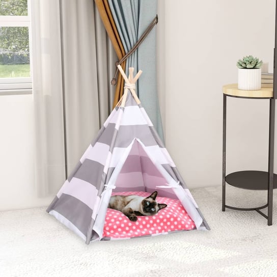 Namiot tipi dla kota, z torbą, peach skin, w paski, 60x60x70 cm vidaXL