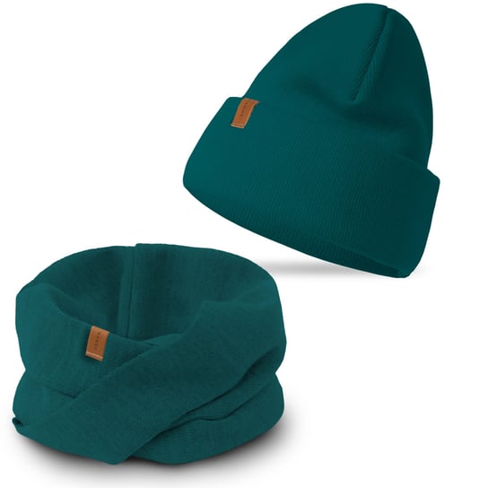 Nandy Damski Komplet Zimowy Czapka Komin Kolory - Zest-Ck-20849-18-Morski NANDY