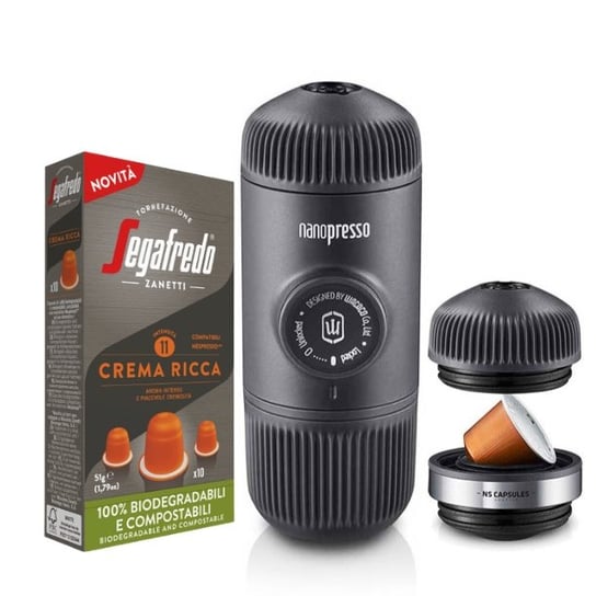 Nanopresso + adapter na kapsułki kompatybilne z Nespresso + kapsułki Crema Ricca Wacaco