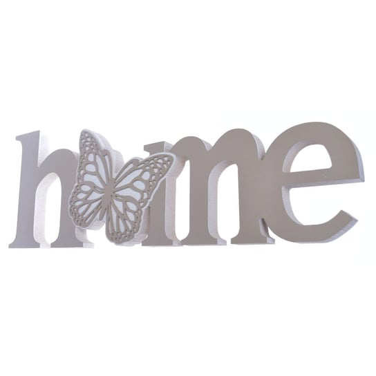 Napis dekoracyjny DUWEN Home z motylem, beżowy, 12,5x36 cm Duwen