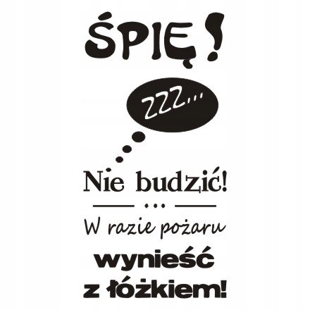 Napis na ścianę do sypialni naklejka 100x50cm wybór koloru Śpię, nie budzić.. 225 Naklejkolandia