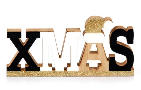 Napis Świąteczny XMAS, Golden Glamour, Stojący, Drewniany Empik