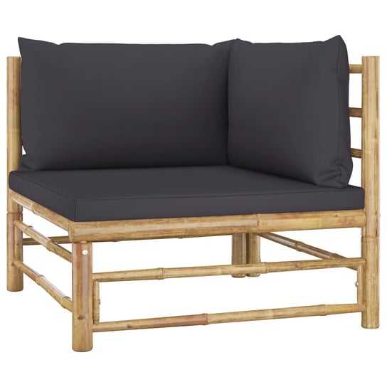 Narożna sofa ogrodowa z ciemnoszarymi poduszkami, bambusowa vidaXL
