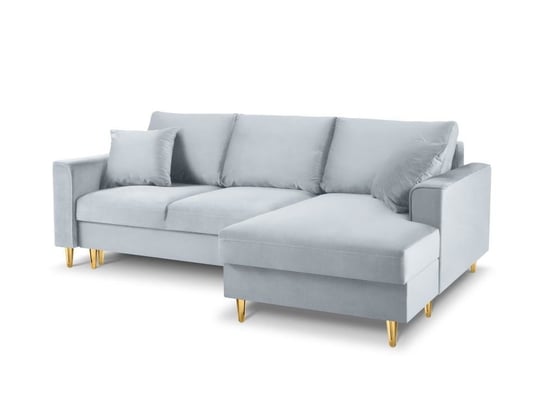 Narożnik Z Funkcją Spania Cartadera Light Blue Velvet Prawostronna Kolor Nóg Złoty Mazzini Sofas