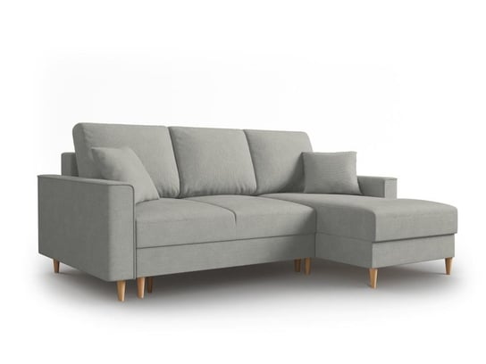 Narożnik Z Funkcją Spania Cartadera Light Grey Corduroy Prawostronna Kolor Nóg Naturalny Mazzini Sofas