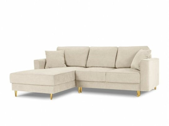 Narożnik Z Funkcją Spania Dunas Beige Structured Fabric Lewostronna Kolor Nóg Złoty Micadoni Home