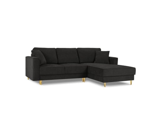 Narożnik Z Funkcją Spania Dunas Black Structured Fabric Prawostronna Kolor Nóg Złoty Micadoni Home