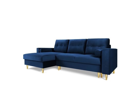 Narożnik Z Funkcją Spania Leona Royal Blue Velvet Lewostronna Kolor Nóg Złoty Micadoni Home