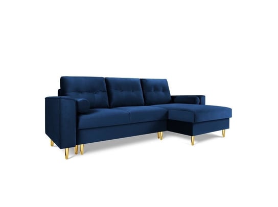 Narożnik Z Funkcją Spania Leona Royal Blue Velvet Prawostronna Kolor Nóg Złoty Micadoni Home