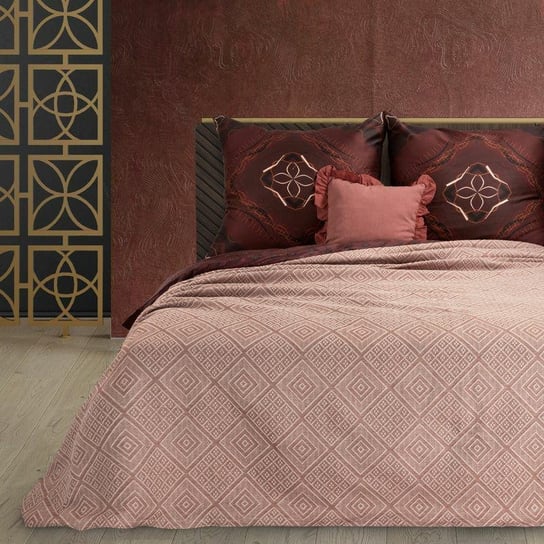Narzuta dekoracyjna 220x240 Morocco ceglasta z makosatyny bawełnianej z motywem folk Terra Eurofirany Eurofirany
