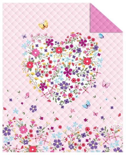 Narzuta młodzieżowa pikowana, wzór kwiatowe serce, 170x210 cm Detexpol