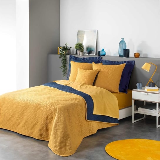 Narzuta na łóżko 220 x 240 cm żółty i niebieski COTTAGE Douceur d'intérieur