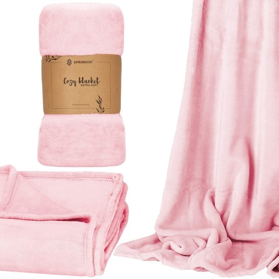 Narzuta na łóżko różowy koc 200x220 cm pled na kanapę Springos