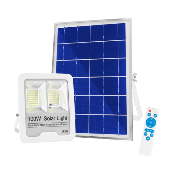 Naświetlacz Lampa LED 100W + Panel Solarny  Zimna Barwa IP66 + Pilot Basic