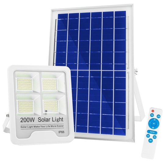 Naświetlacz Lampa LED 200W + Panel Solarny  Zimna Barwa IP66 + Pilot Basic