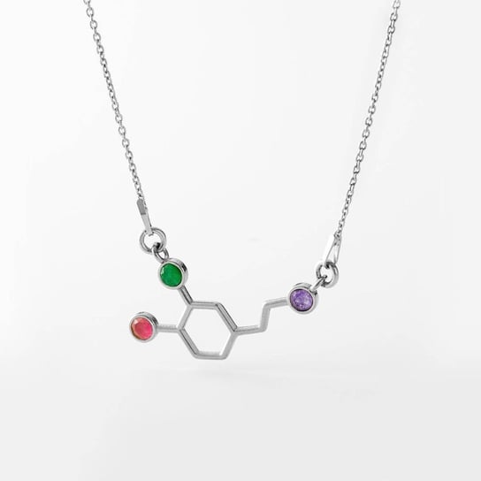 Naszyjnik chemiczny molekularny dopamina z kamieniem naturalnym : Kamień naturalny - płaski spód - Mix, Srebro - kolor pokrycia - Pokrycie platyną GIORRE