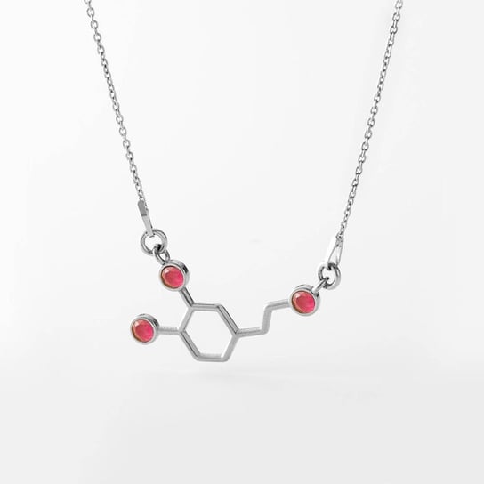 Naszyjnik chemiczny molekularny dopamina z kamieniem naturalnym : Kamień naturalny - płaski spód - róż neonowy jadeit, Srebro - kolor pokrycia - Pokrycie platyną GIORRE