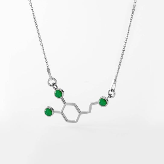 Naszyjnik chemiczny molekularny dopamina z kamieniem naturalnym : Kamień naturalny - płaski spód - zielony ciemny jadeit, Srebro - kolor pokrycia - Pokrycie platyną GIORRE