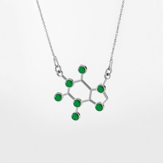Naszyjnik chemiczny molekularny kofeina z kamieniem naturalnym : Kamień naturalny - płaski spód - zielony ciemny jadeit, Srebro - kolor pokrycia - Pokrycie platyną GIORRE