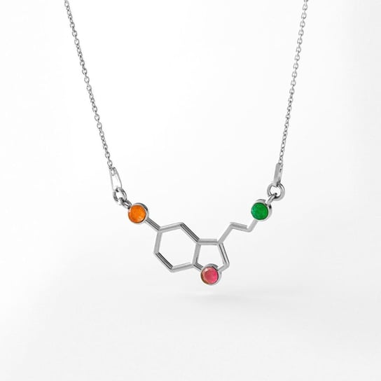 Naszyjnik chemiczny molekularny serotonina z kamieniem naturalnym : Kamień naturalny - płaski spód - Mix, Srebro - kolor pokrycia - Pokrycie platyną GIORRE