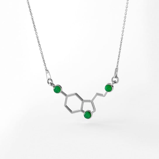 Naszyjnik chemiczny molekularny serotonina z kamieniem naturalnym : Kamień naturalny - płaski spód - zielony ciemny jadeit, Srebro - kolor pokrycia - Pokrycie platyną GIORRE