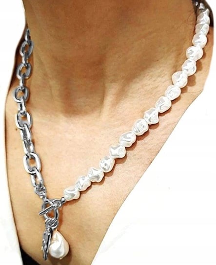 Naszyjnik Damski srebrny choker łańcuch z perłami Edibazzar